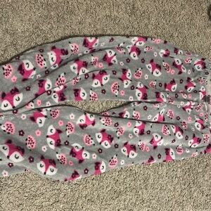 Cozy Gray Pajama Pants with Pink and White Fox Print